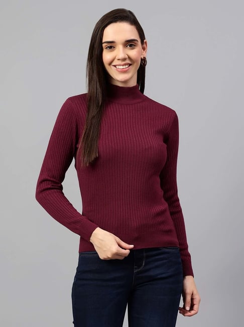 Cantabil Maroon Regular Fit Sweater