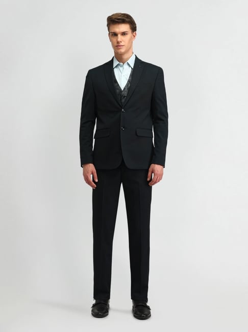 Arrow Green Slim Fit Texture Three Piece Suit-picture-48