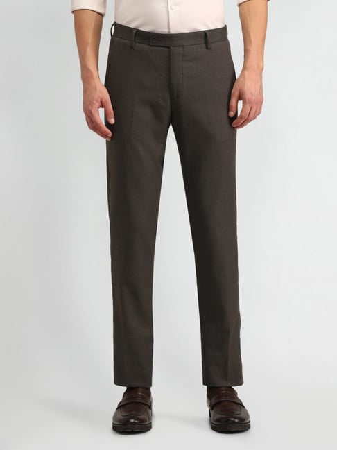 Arrow Brown Slim Fit Texture Trousers-picture-19