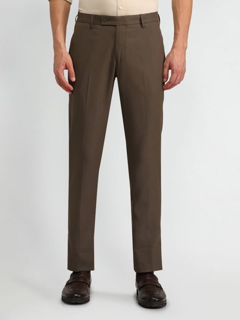 Arrow Brown Slim Fit Texture Trousers-picture-31