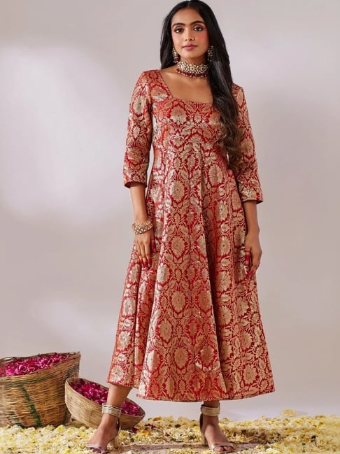 Gulaal Lalita Red Banarasi Jaal Maxi Dress