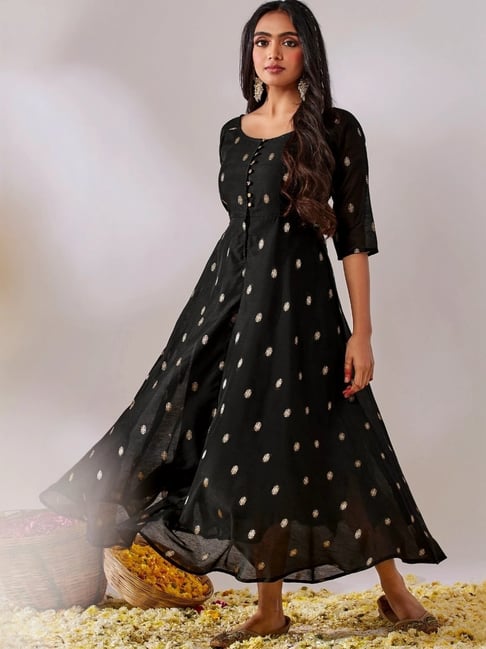 Gulaal Tulsi Black Banarasi Fit Flare Maxi Dress