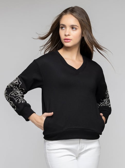 SHAYE Black Polyester Regular fit Embroidery Sweatshirts-picture-11