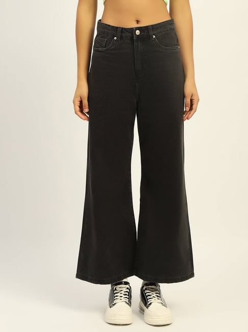 Madame Charcoal Cotton Flared Solid Jeans-picture-37