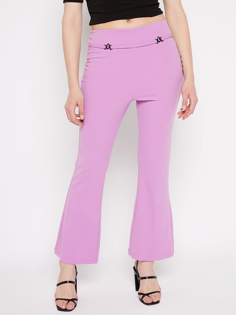 Madame Mauve Polyester Flared Solid Trouser-image-14