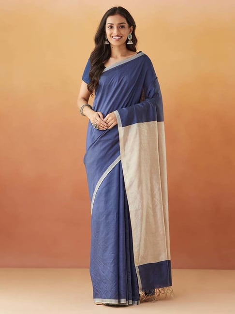 Fabindia Navy Silk Woven Saree-picture-24
