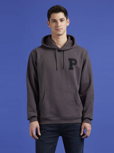 Pepe Jeans Grey Loose Fit Printed Hooded Sweatshirt