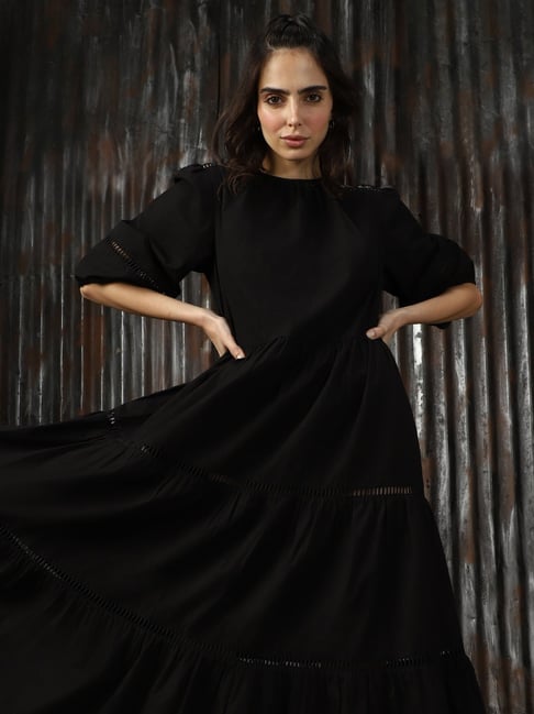 High Star Black Cotton Relaxed Fit Midi Dress-picture-40