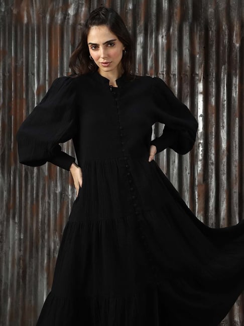 High Star Black Cotton Relaxed Fit Maxi Dress-picture-39