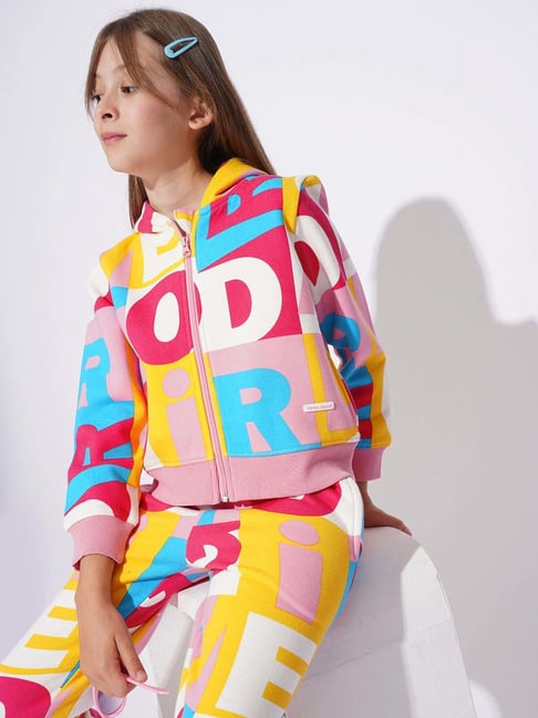 VERO MODA GIRL Kids Multicolor Printed Full Sleeves Front Open Sweatshirt