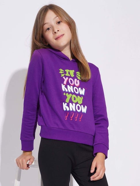 VERO MODA GIRL Kids Tillandsia Purple Cotton Printed Full Sleeves Sweatshirt-picture-37