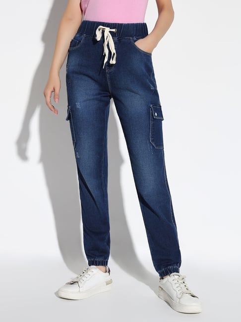 Denim Girls Slim Fit Joggers High Rise Denim Girlfriend Utility