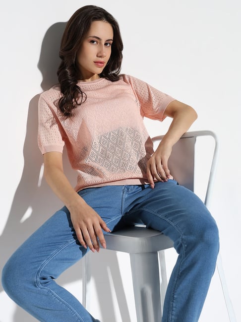 SHOWOFFFF Peach Self Design Top
