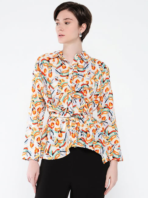 SHOWOFFFF Orange & Beige Printed Top