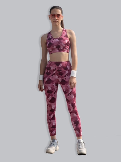 Soie Maroon Abstract Bra With Leggings