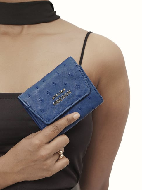 Hidesign Blue Casual Leather Tri-Fold Wallet For Women-picture-21