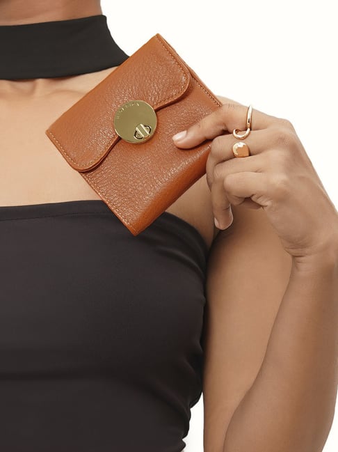 Hidesign Orange Casual Leather Tri-Fold Wallet For Women-picture-22