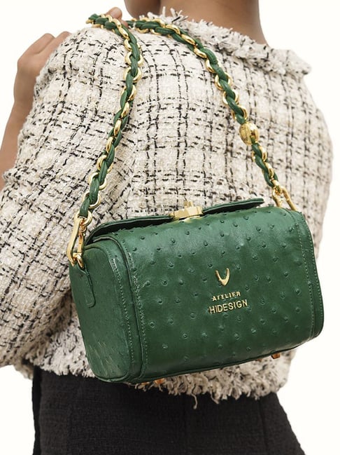 Hidesign Green Textured Small Shoulder Handbag