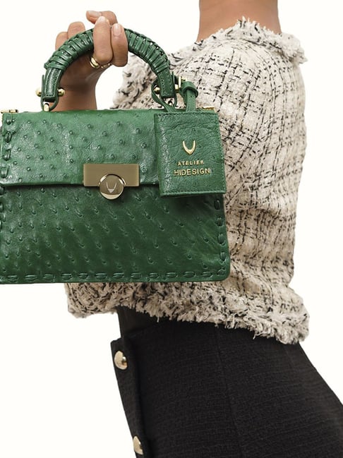 Hidesign Green Textured Medium Satchel Handbag