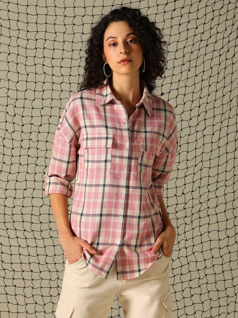 Hubberholme Pink & Black Cotton Checks Oversized Shirt-picture-47