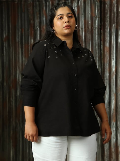 black button oversized button down shirt women