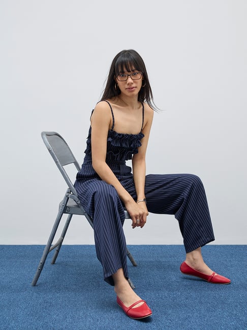 Nuon by Westside Navy Pinstriped Jumpsuit