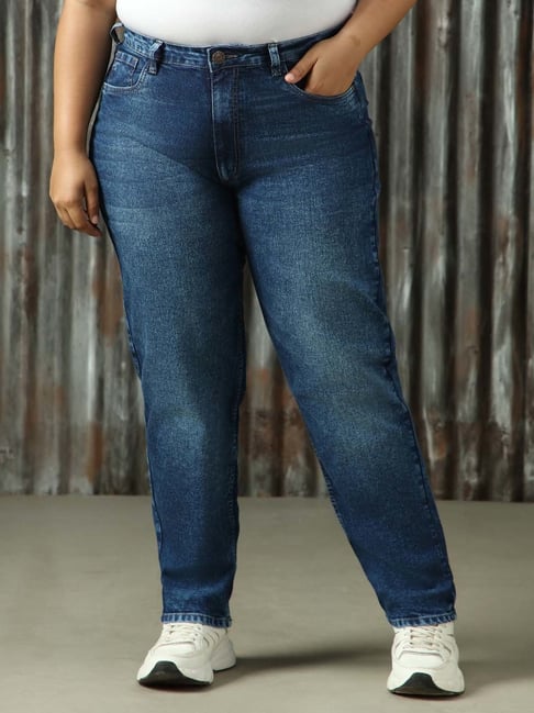 High Star Plus Size Blue Cotton High Rise Jeans - Main Image