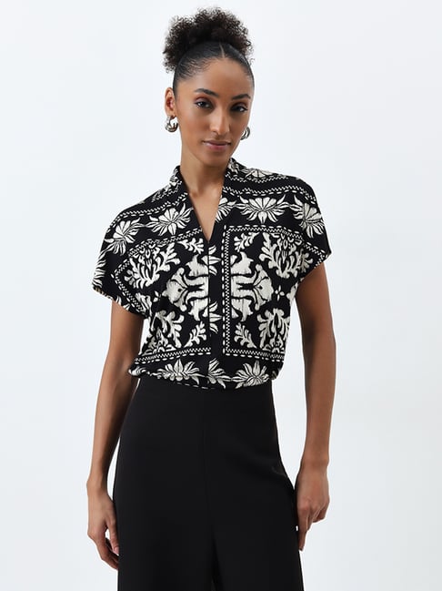 Wardrobe by Westside Black Ikat-Inspired Top