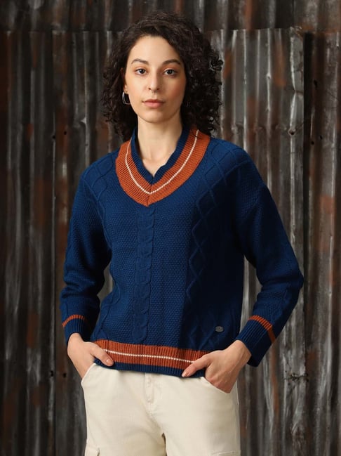 High Star Navy & Brown Self Design Sweater-picture-10