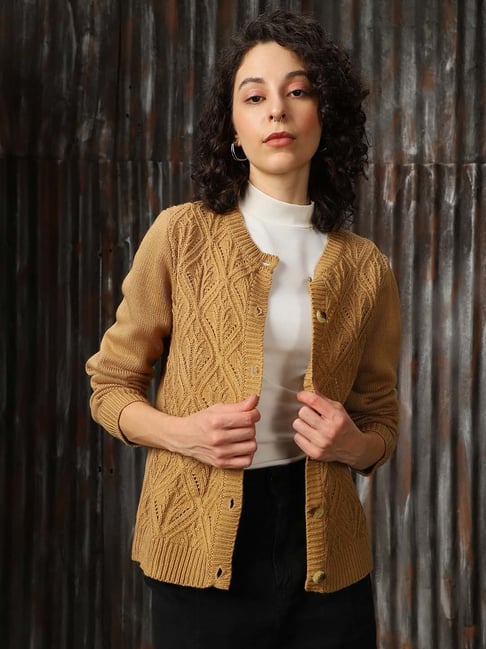 High Star Brown Self Design Cardigan - Main Image