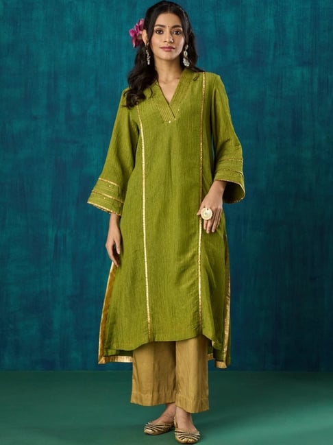 Mushio Green Damini Crinkle Tissue Jivika Kurta-picture-11