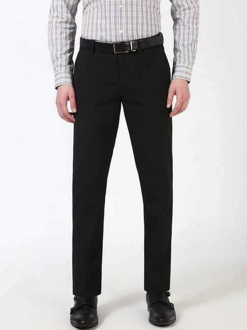 Peter England Black Slim Fit Checks Trousers-picture-38
