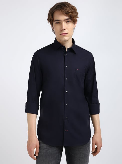 mens shirts tommy hilfiger navy blue long sleeve