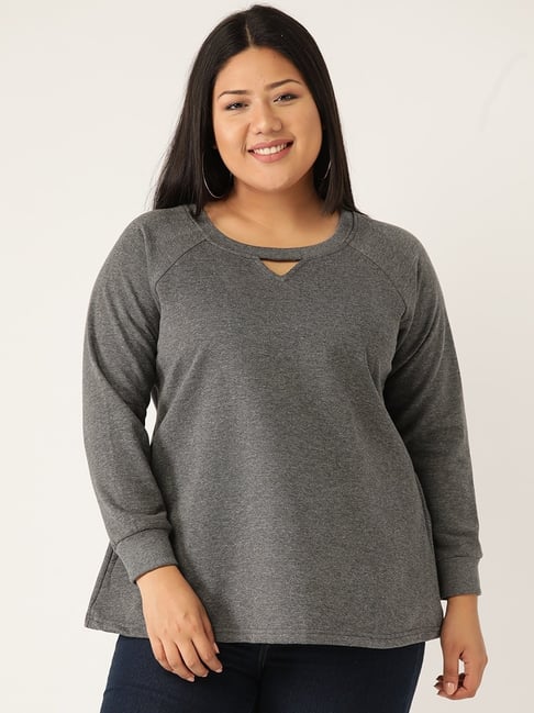 theRebelinme Grey Fleece Solid Full Sleeves Sweatshirts-picture-21
