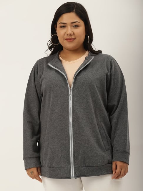 theRebelinme Grey Fleece Solid Full Sleeves Sweatshirts-picture-20