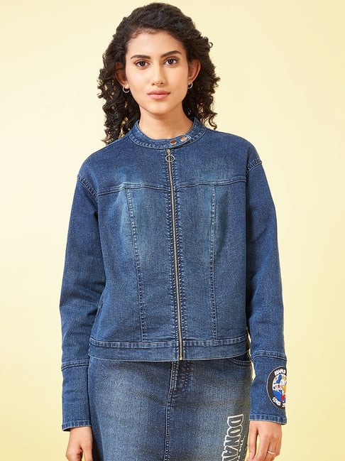 Honey by Pantaloons Blue Graphic Denim Jacket