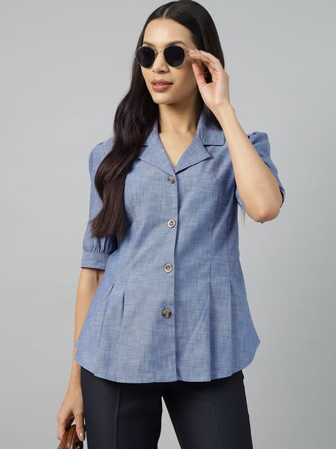 Hancock Blue Cotton Solid Formal Shirt-picture-30