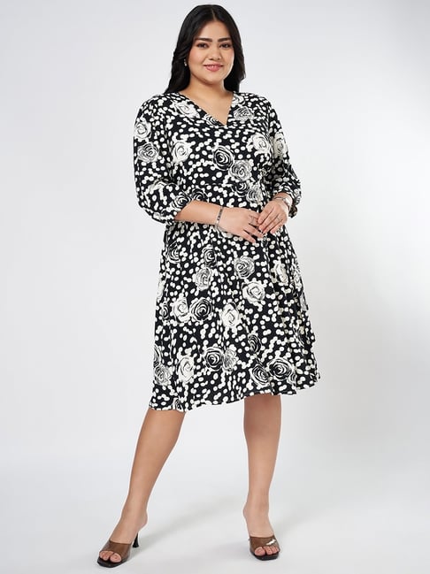 Honey Curvytude by Pantaloons Black Print Dress