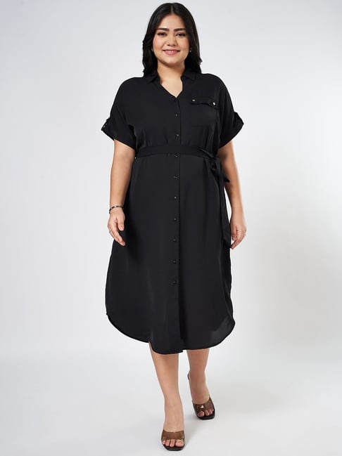 Honey Curvytude by Pantaloons Black Solid Dress with Belt