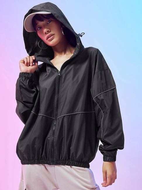 Black Use Of Windcheater Bewakoof Women's Black Exhale Typography