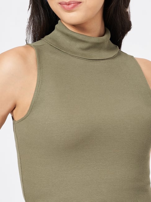 People by Pantaloons Green Solid Tank Top