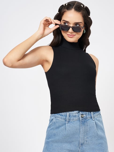 People by Pantaloons Black Solid Tank Top