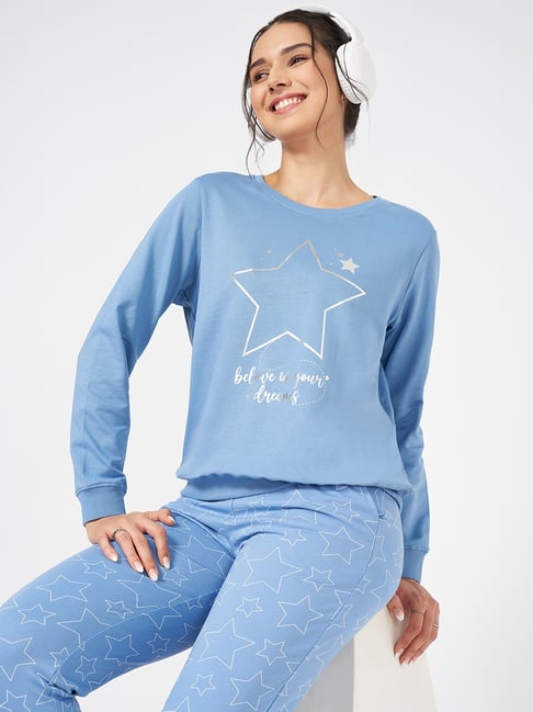 Dreamz by Pantaloons Blue Graphic Winter Top