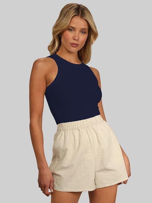 KERI PERRY Dark Blue Slim Fit Crop Top