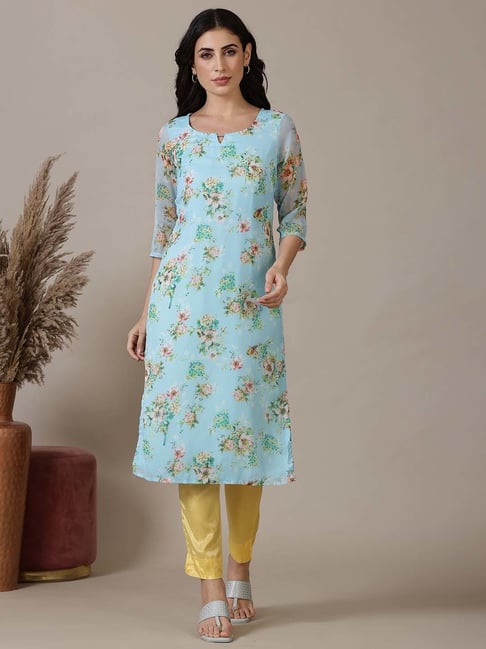 Aurelia Blue Floral Print Kurta-picture-18