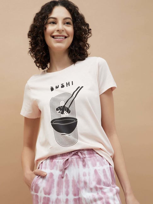 Ginger by Lifestyle Peach Cotton Printed Tops