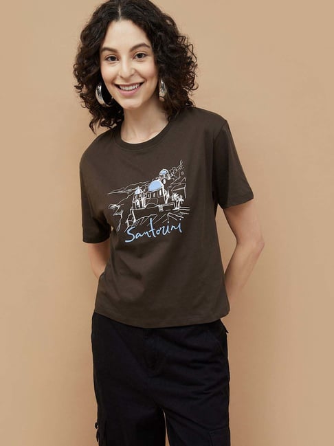 Fame Forever by Lifestyle Brown Cotton Printed Tops