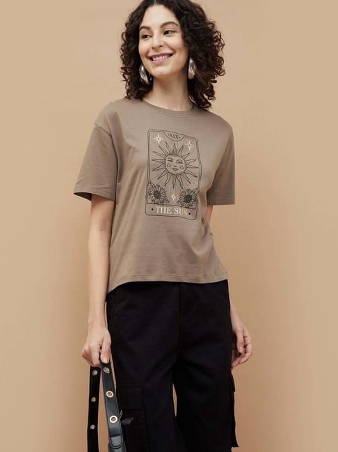 Fame Forever by Lifestyle Camel Cotton Printed Tops