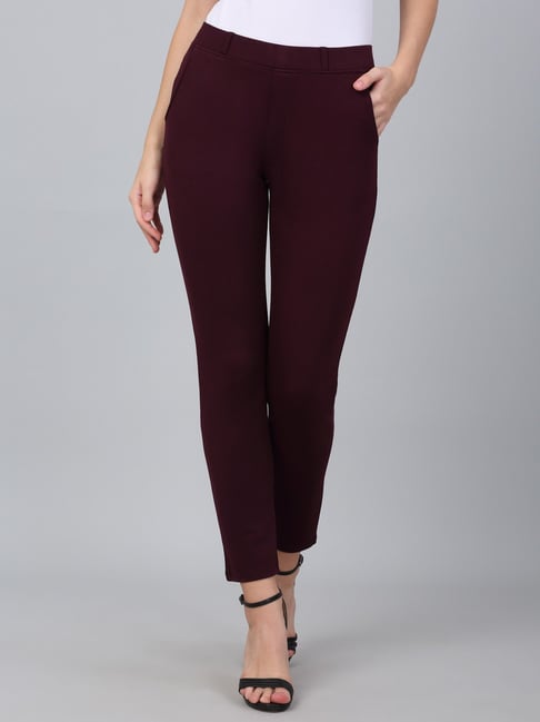 Cantabil Maroon Knitted Regular Fit Jegging-picture-48