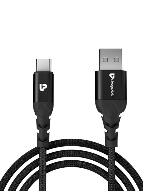 ULTRAPROLINK UL1067BLK-0200 3A, 15 Watt USB Type A to USB Type C Fast Charging Metal Cable (Black)